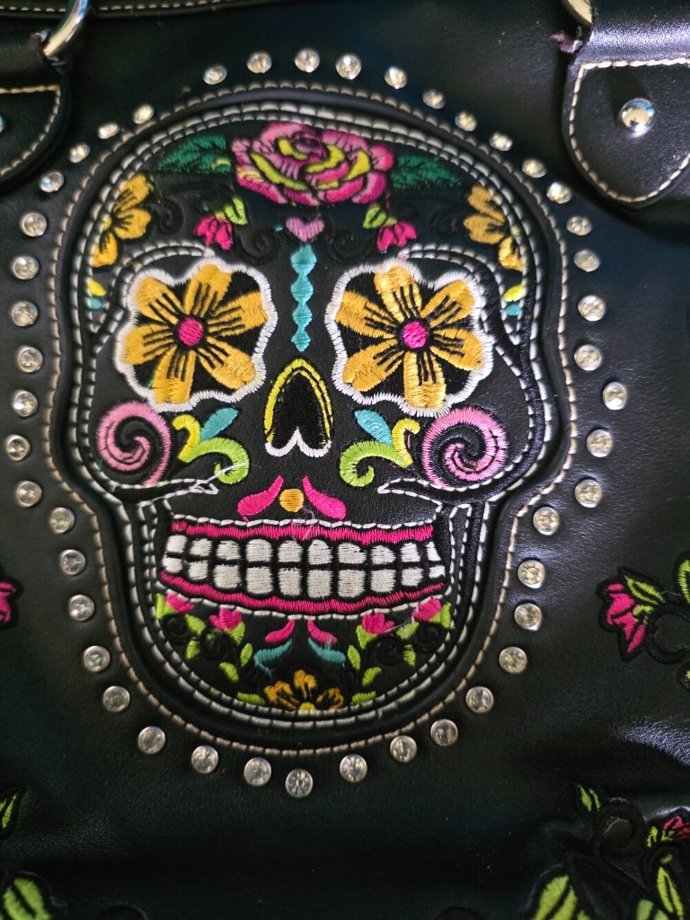 Montana West Sugar Skull Embroidered Crossbody Bag & Wallet Set Black Boho - Picture 8 of 16